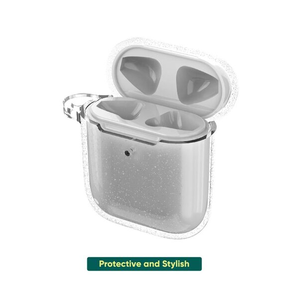 Onn Charging Case Cover for Apple AirPods (1st, 2nd generation) -Silver Glitter - Picture 4 of 7
